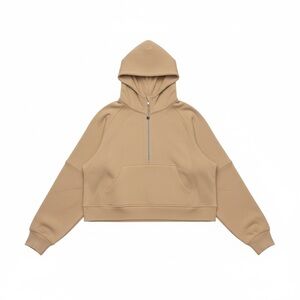 Lululemon Tan half zip cropped Scuba hooded sweatshirt